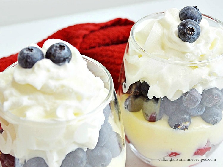 Closeup of Pudding Parfaits with Blueberries and Strawberries from Walking on Sunshine Recipes
