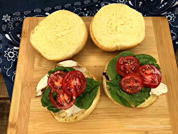 Grilled Chicken Fresh Spinach and Tomatoes on Buns