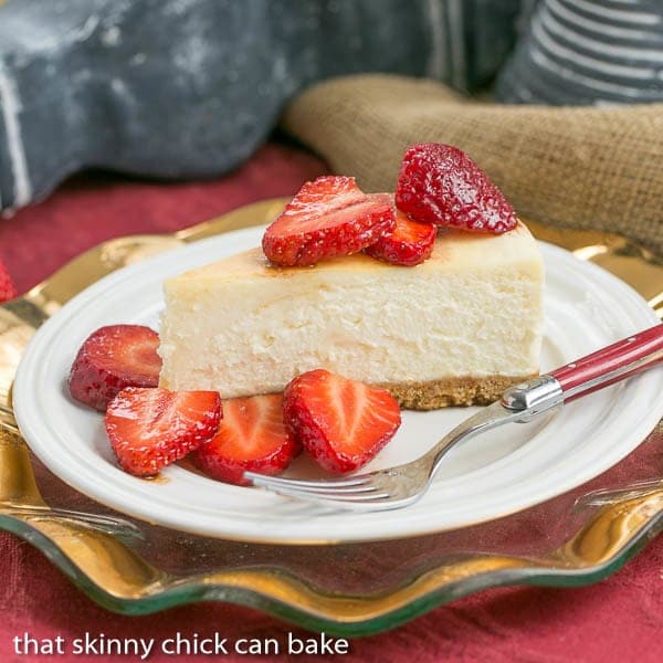 Mascarpone Cheesecake with Balsamic Strawberries from That Skinny Chick Can Bake
