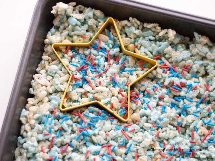 Cut out shapes with Star Cookie Cutter for Patriotic Cereal Treats 