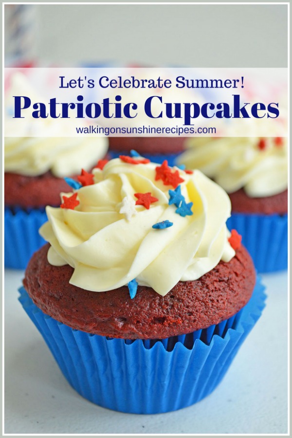 Let's Celebrate Summer with Patriotic Cupcakes in blue cupcake liners.