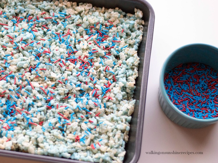 Patriotic Cereal Treats in Baking Pan 