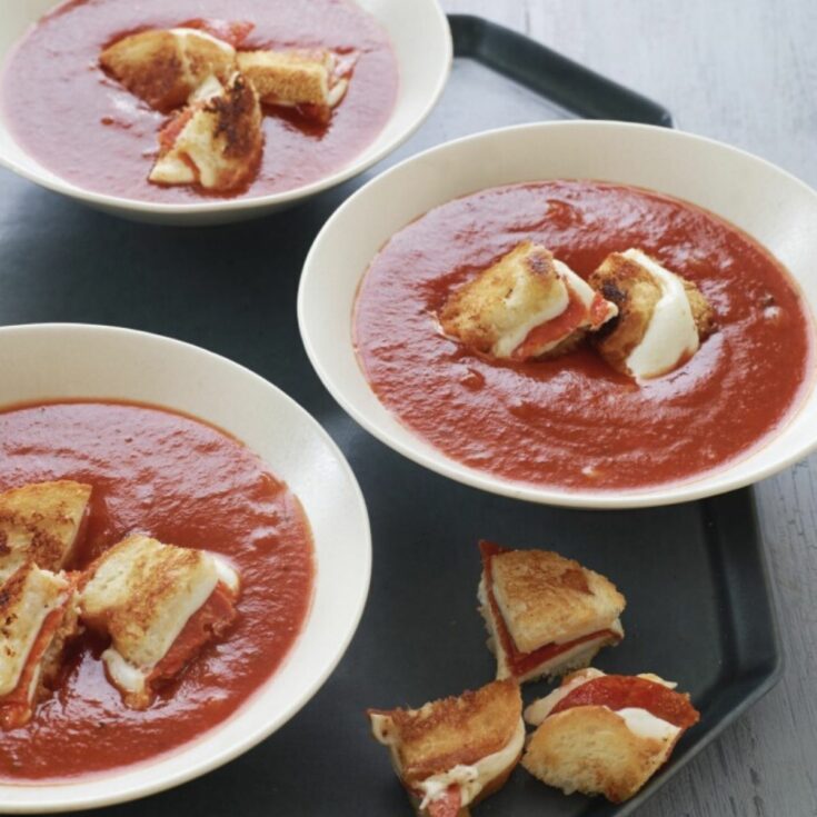Italian Tomato Soup with Grilled Cheese Coutons