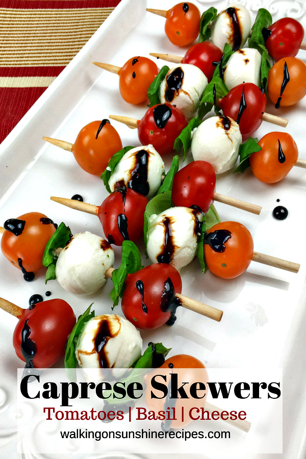 Caprese Antipasto Skewers are the perfect last minute appetizer for any holiday celebration!  Easy, delicious and they look beautiful on any buffet table.