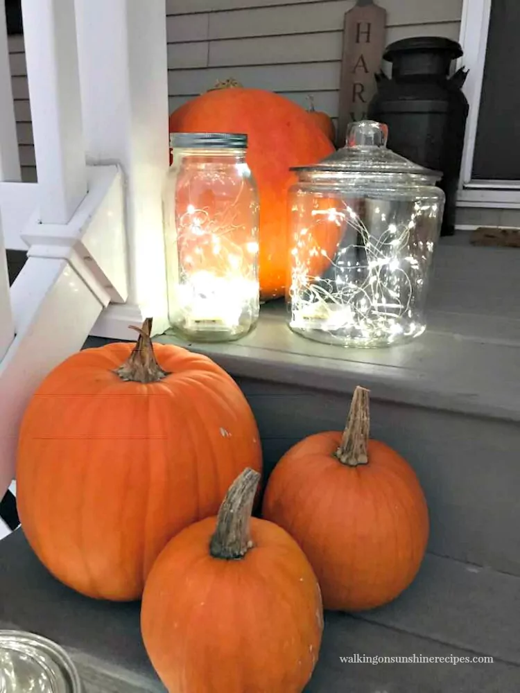 Closeup of Twinkle Lights for Fall Front Porch from Walking on Sunshine Recipes