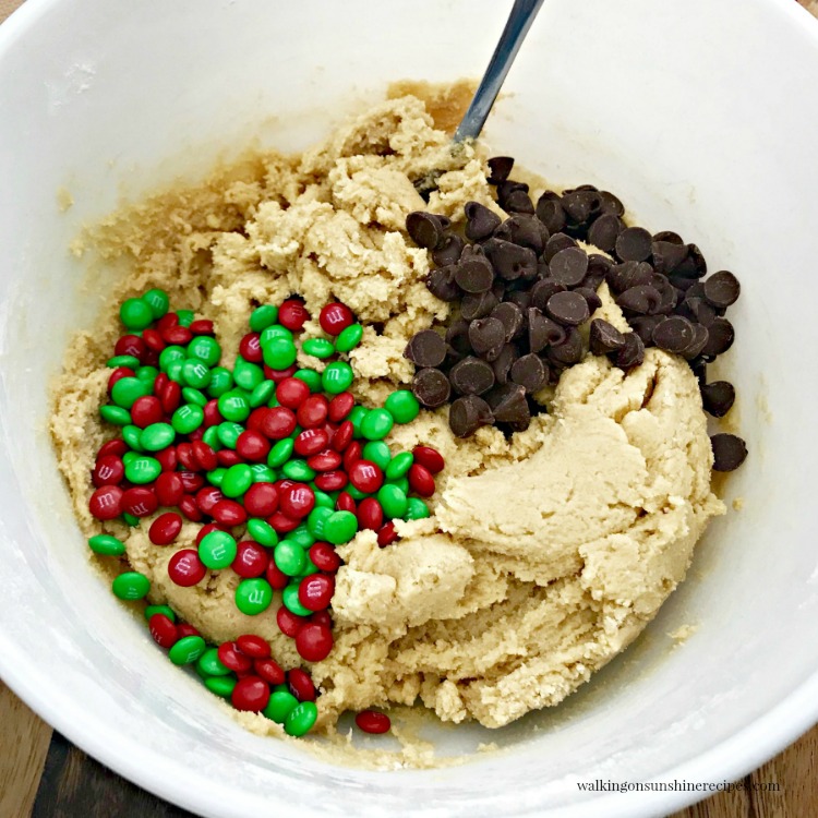 M&M Chocolate Chip Cookies are soft with crispy edges and full of flavor and will make the perfect homemade cookie gift for the holidays. Cookie Batter with M&Ms and Chocolate Chips