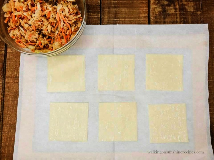 Lay out the Wonton Wrappers on parchment paper