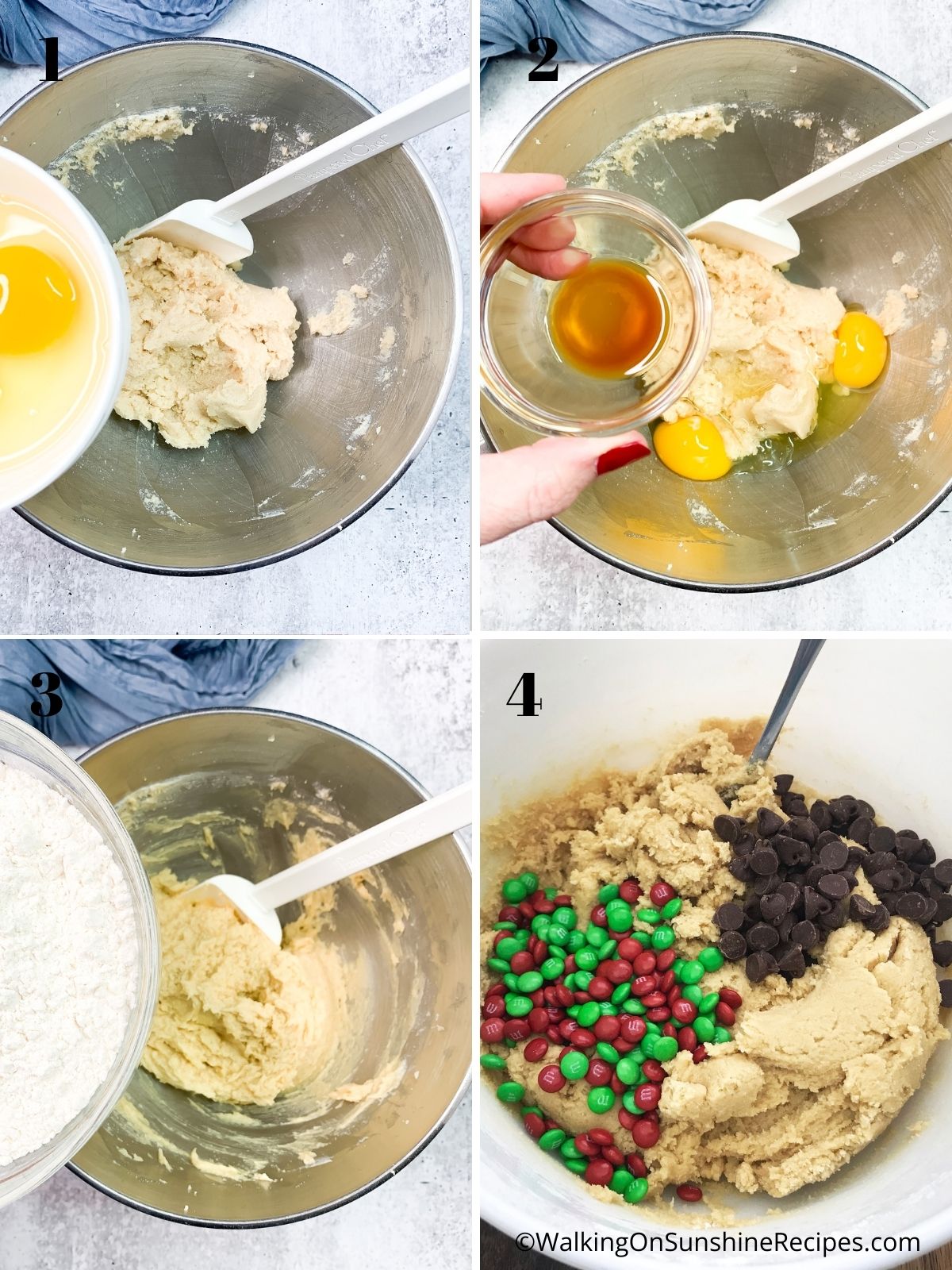 M&M Chocolate Chip cookie dough process.