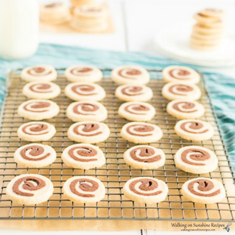 Vanille- und Schokoladenwirbel-Plätzchen auf dem Backblech Foto von WOS