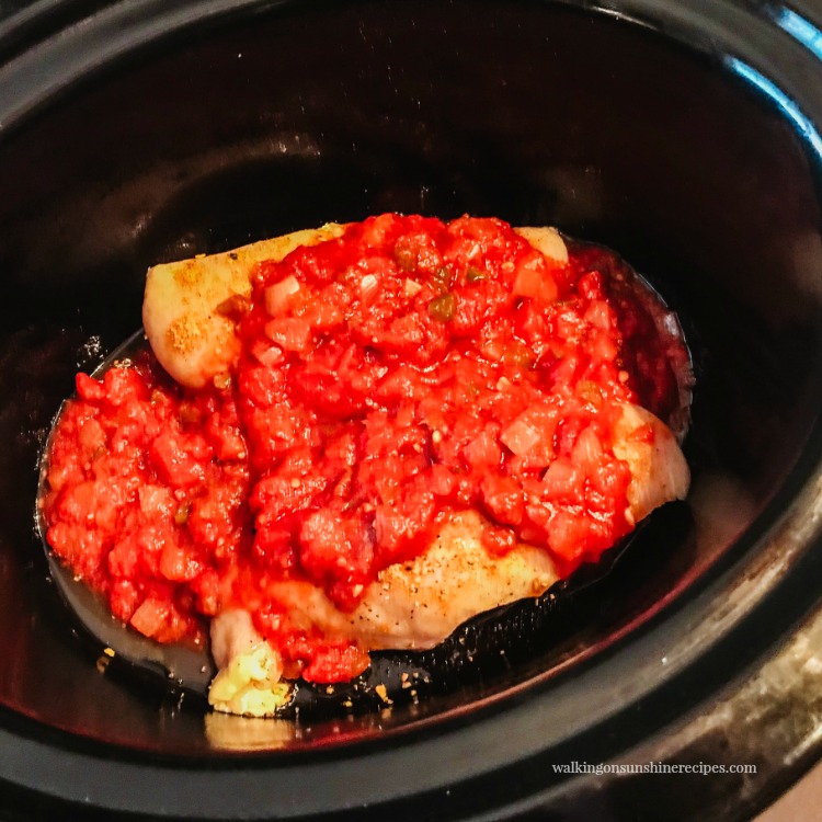 Boneless skinless chicken breasts with salsa in crock pot. 