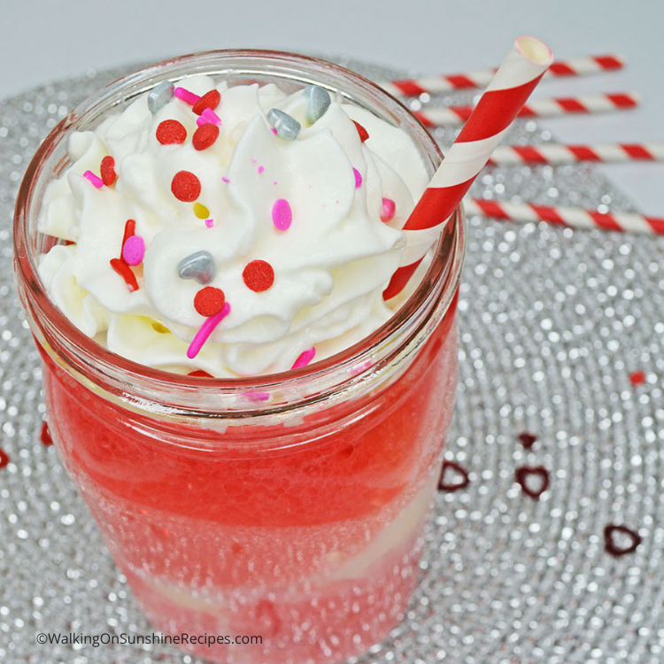 strawberry float in mason jar