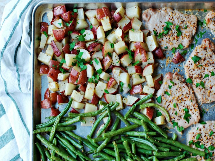 Pork Chops Red Potatoes Green Beans Sheet Pan Meal