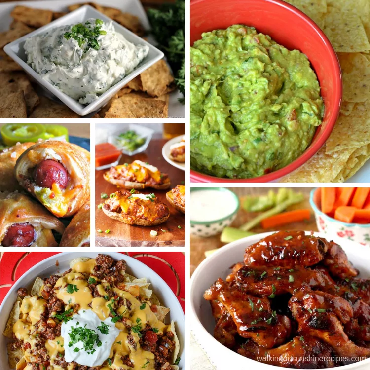 Dips, nachos, wings and an assortment of Big Game Snack Recipes. 