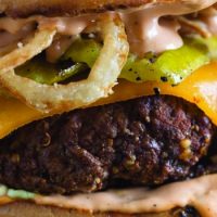 Cowboy Burger Recipe with Grilled Pickles and Crispy Onion Straws