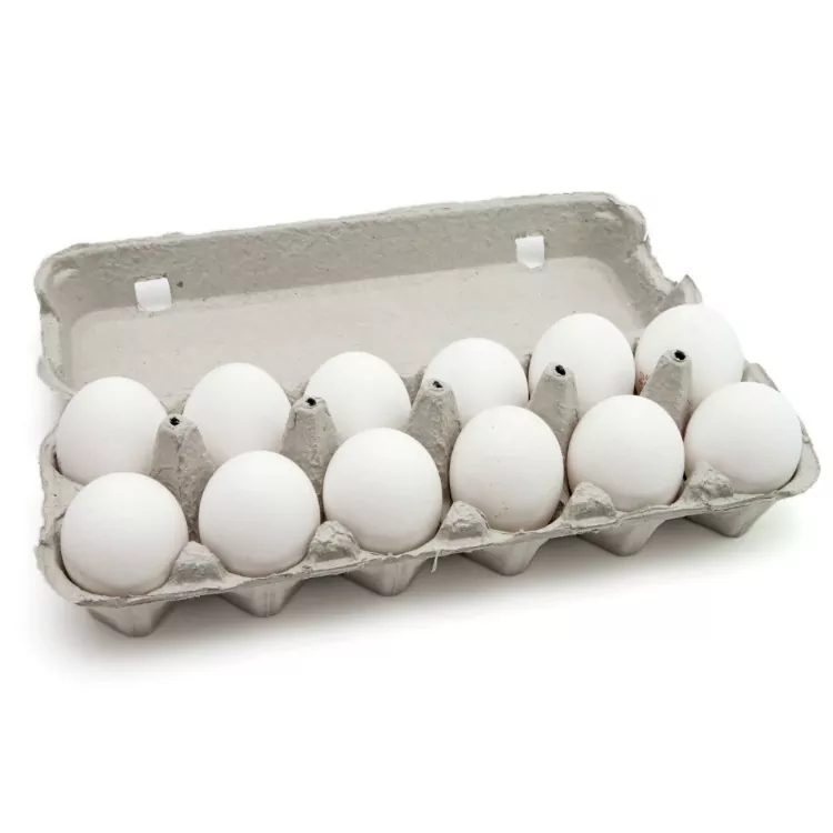 Dozen white eggs in carton