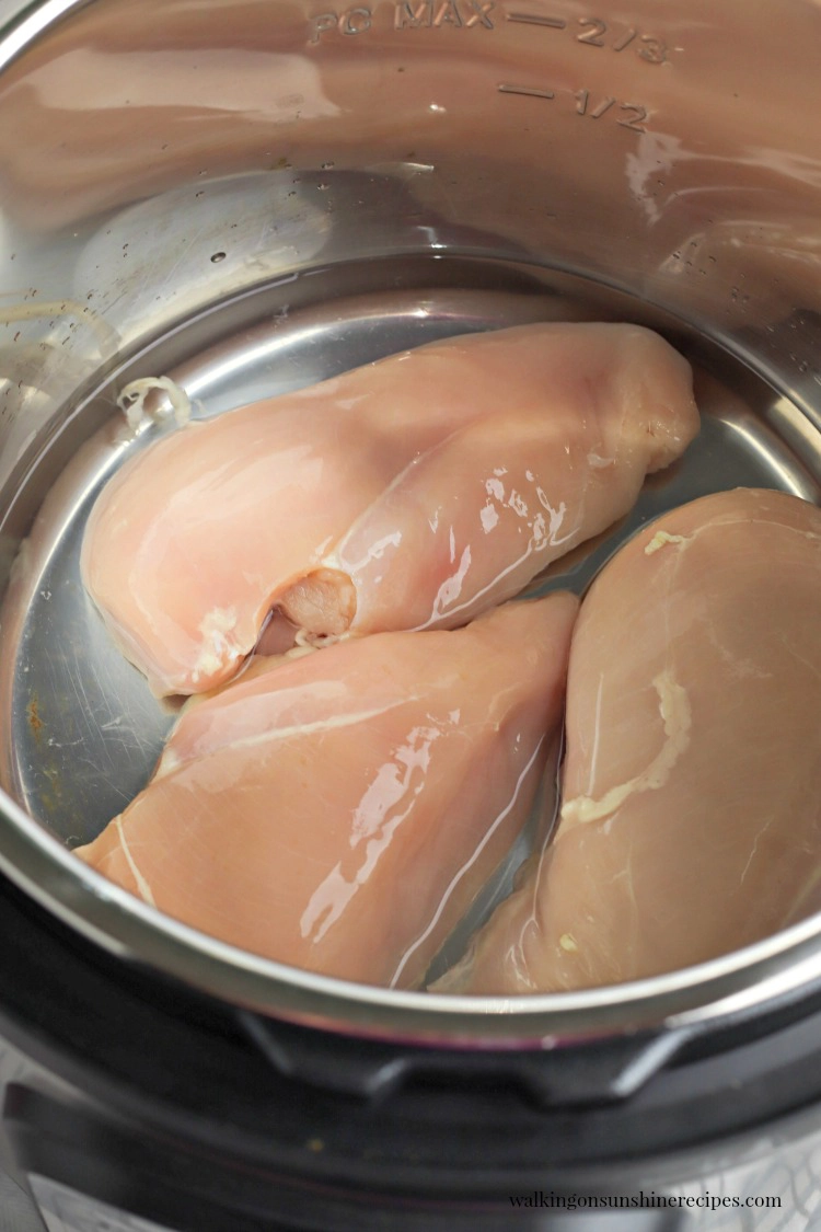 Add raw chicken breasts to instant pot.
