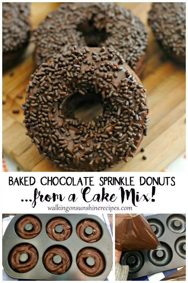 Baked Chocolate Sprinkle Donuts in 6 hole donut pan. 