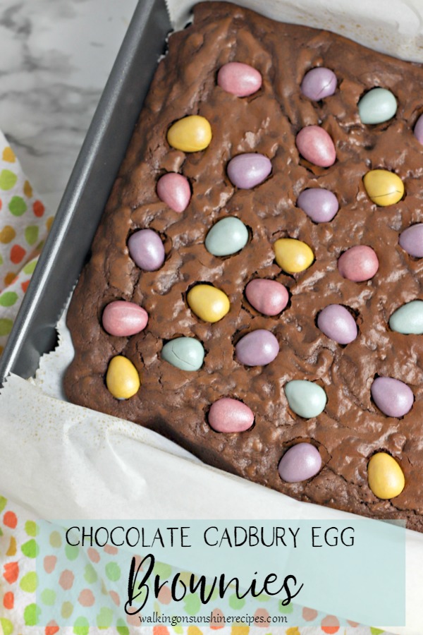 Chocolate Cadbury Egg Brownies from Walking on Sunshine Recipes Chocolate Cadbury Egg Brownies in baking pan from Walking on Sunshine Recipes