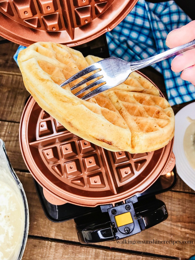 Homemade Fluffy Waffles are made with an easy yeast batter to produce a Belgium waffle that's crispy on the outside yet tender on the inside. Gently lift fluffy waffle out of waffle maker