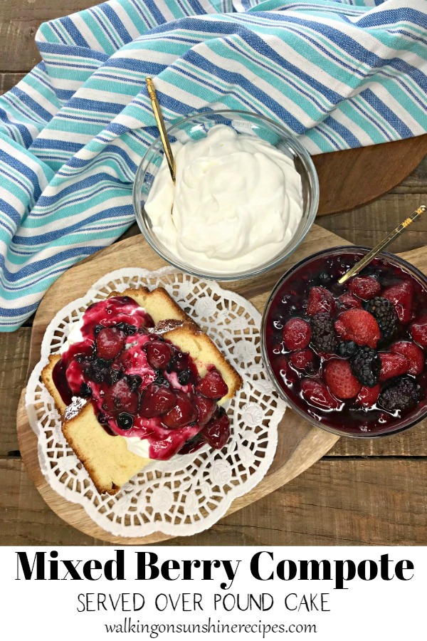 Mixed Berry Compote served over Cake  with homemade whipped cream. 