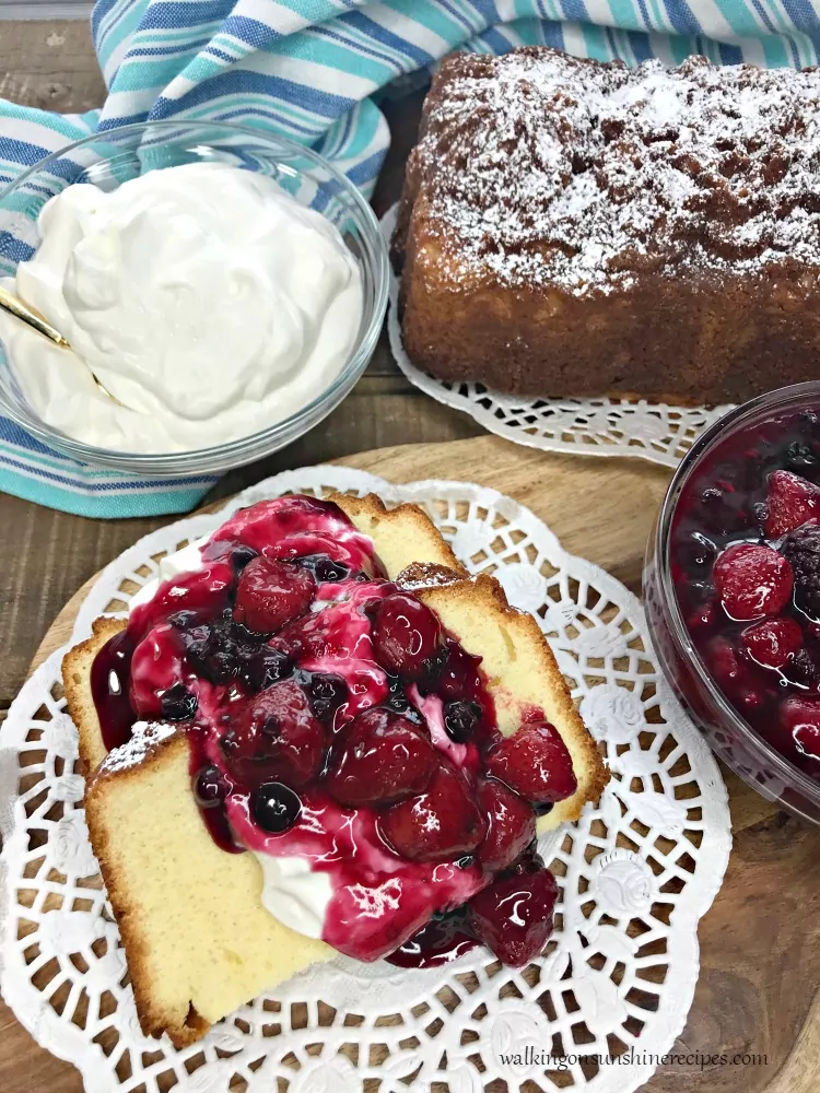 Pound Cake with Mixed Berry Compote and Fresh Whipped Cream from WOS