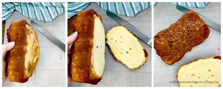 Trimming the bottom of the pound cake 