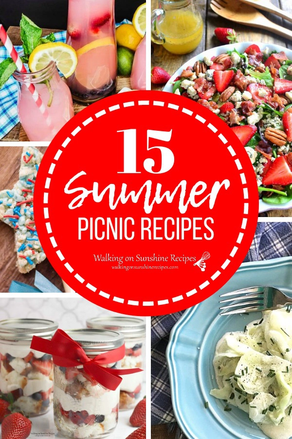 15 Summer Picnic Recipes salads, lemonade, slider sandwiches and desserts. 