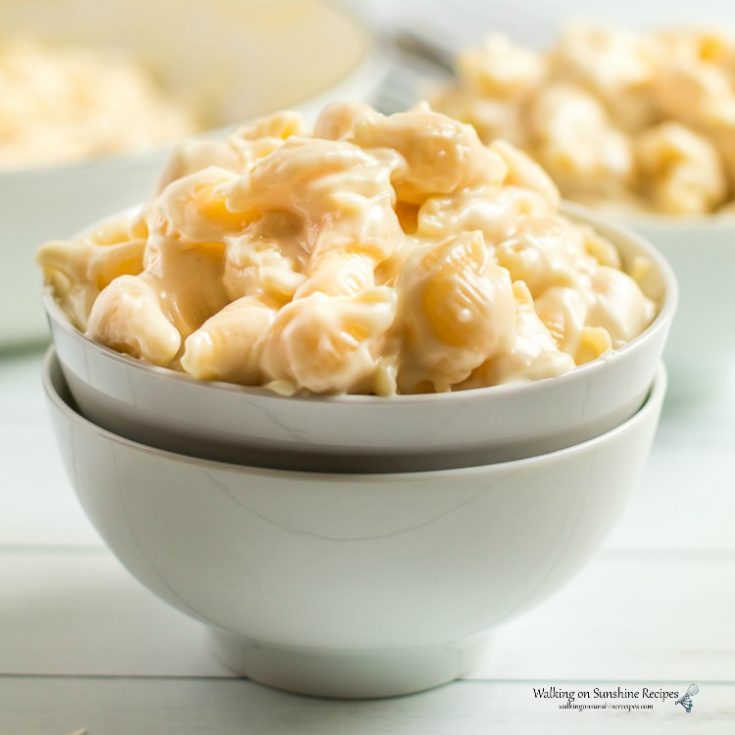 Closeup of Panera Mac and Cheese Copycat Recipe in white bowl
