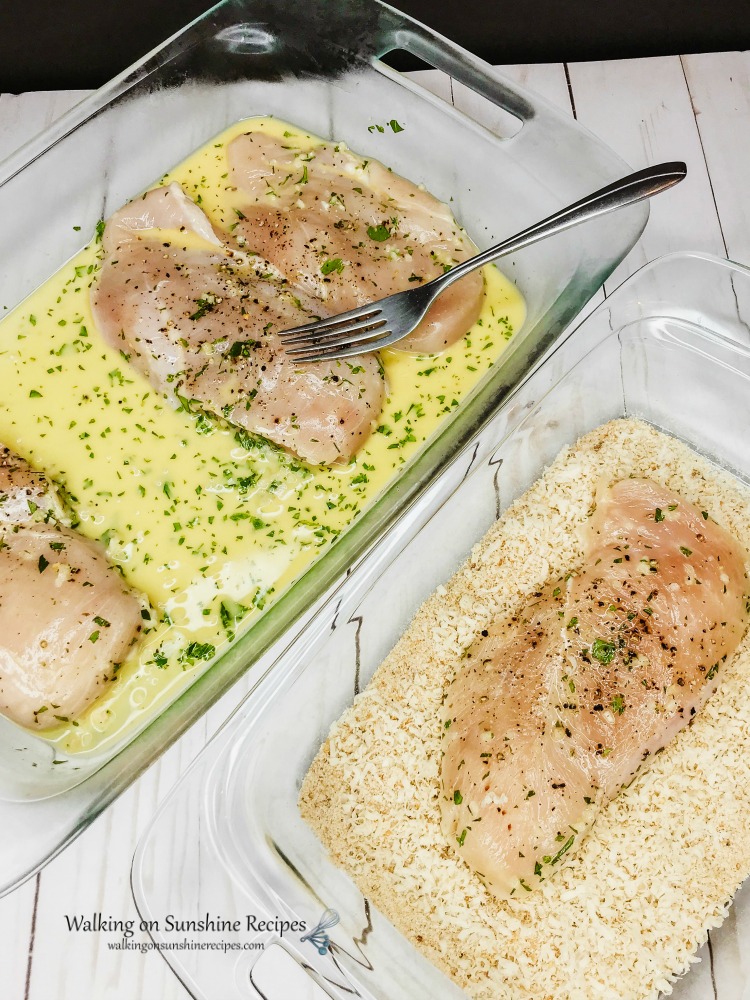 One Pan Chicken and Potatoes. is an easy sheet pan recipe your family is going to love. Crispy chicken with baby red potatoes is perfect for dinner tonight from Walking on Sunshine Recipes. Dip chicken in Bread Crumb Parmesan Cheese Mixture