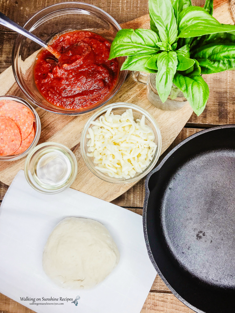 Ingredients for cast iron pan pizza. 