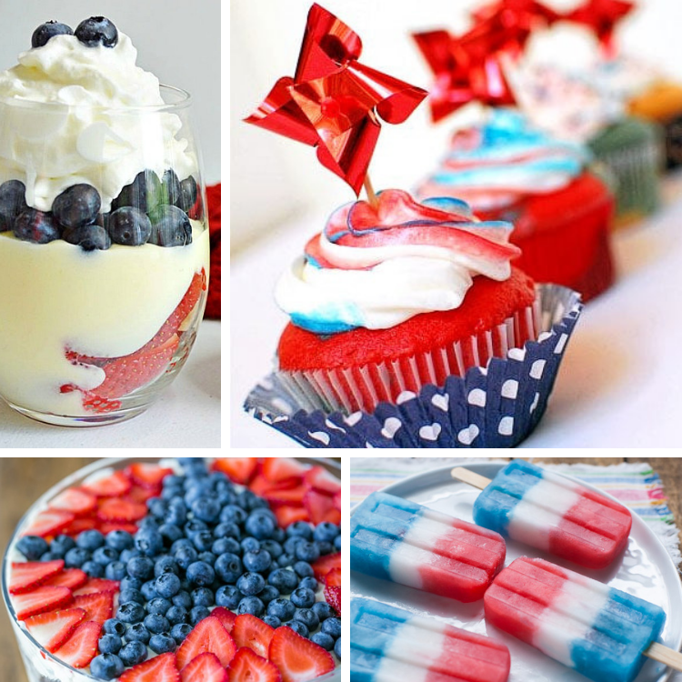 Red, white and blue Traditional 4th of July Foods patriotic desserts. 