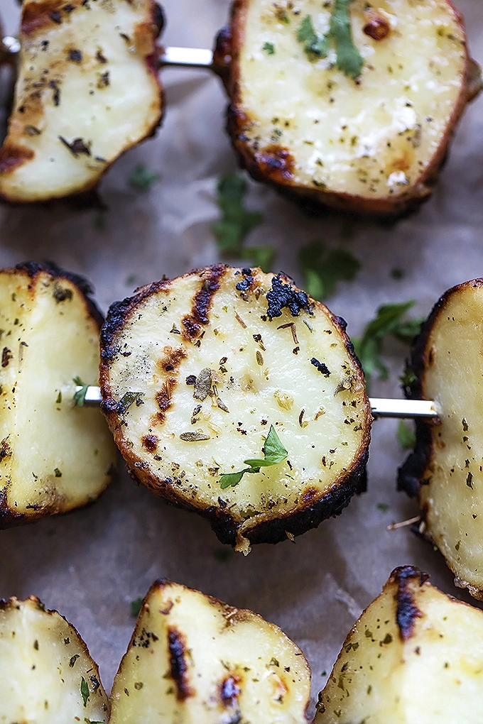 Grilled potatoes on skewers