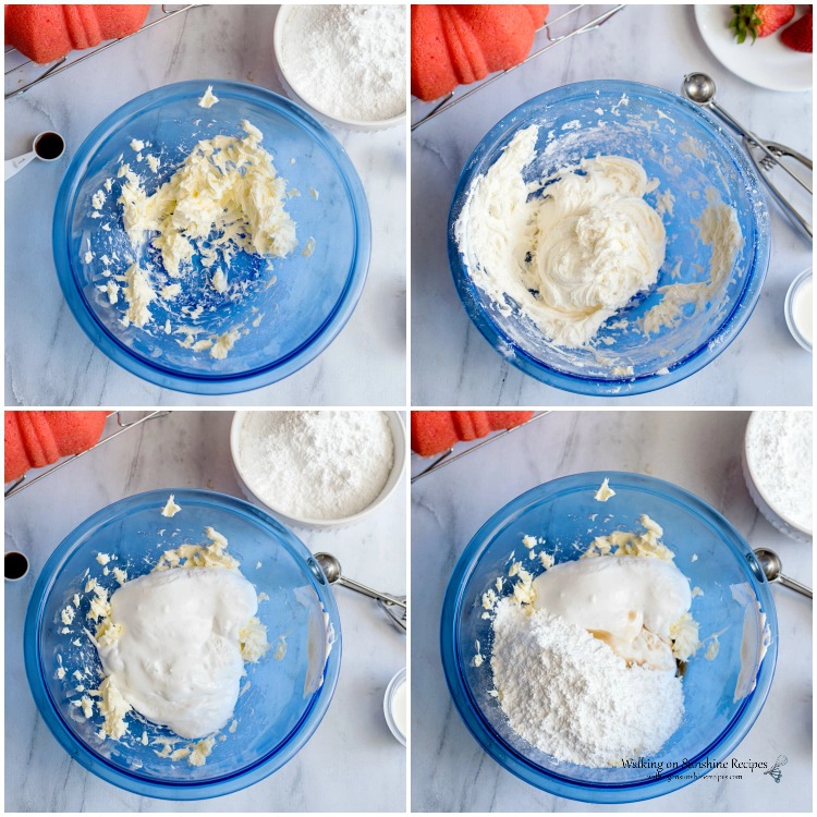 How to make the cream cheese marshmallow fluff icing for Strawberry Bundt Cake