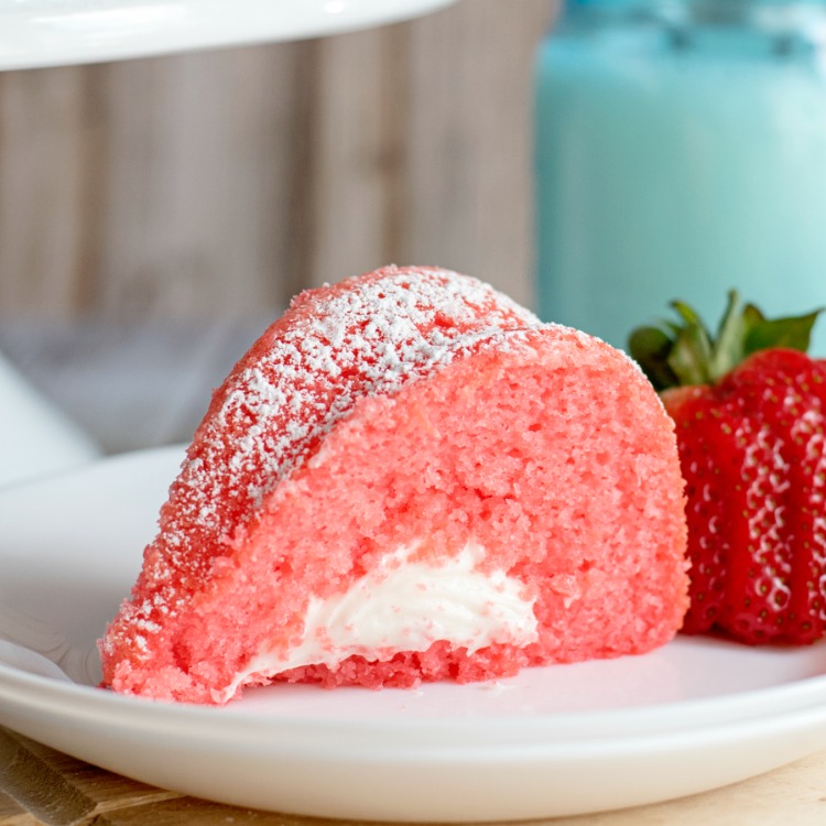 Strawberry Bundt Cake on white plate