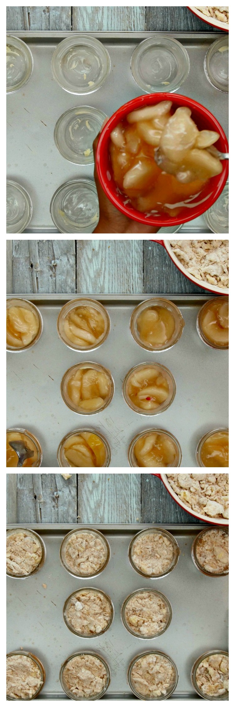 Mason Jar Apple Crisps are as cute as they are delicious! Grab a few mason jars and bake this recipe as a single-serving treat that everyone will love from Walking on Sunshine Recipes. How to Fill Mason Jars with Apple Pie Filling for Apple Crisp