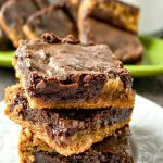 Chocolate Peanut Butter Brownies stacked from WOS