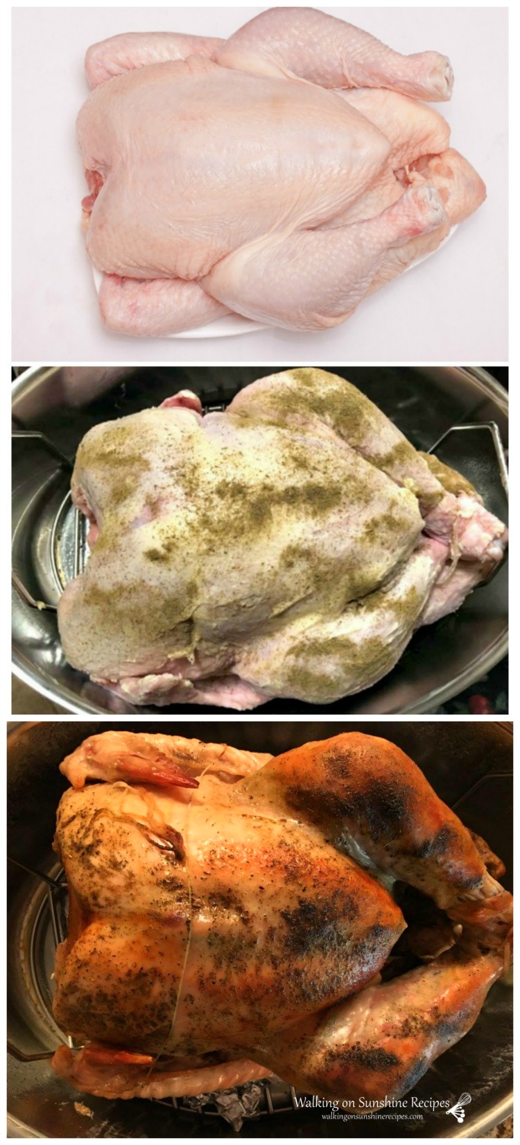 Roast Turkey before, during and after roasting in pan. 