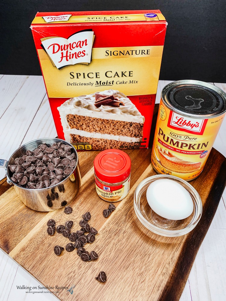 Ingredients for pumpkin chocolate chip cookies cake mix recipe. 