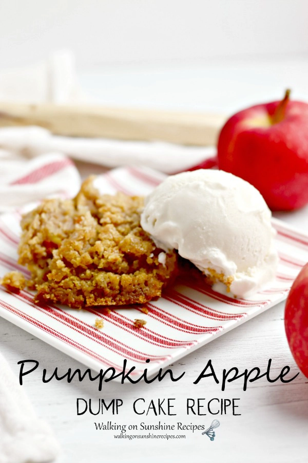 slice of Pumpkin Apple Dump Cake Recipe with a scoop of ice cream