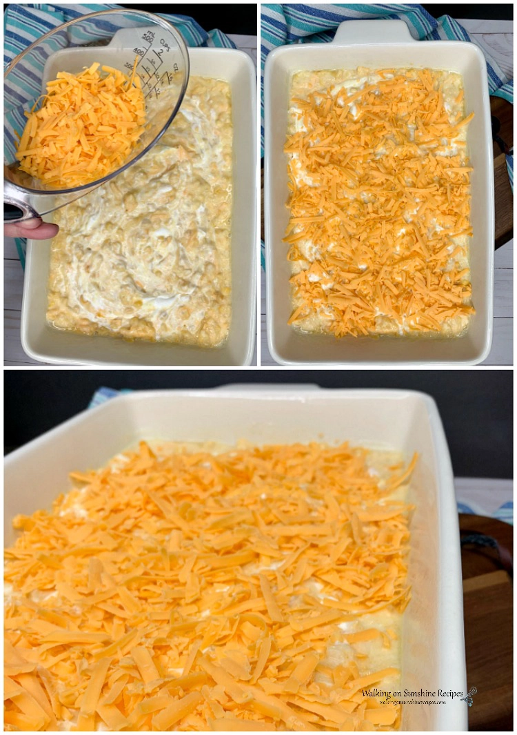 Add cheese to the top of Corn Pudding Casserole