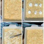 Add sour cream to the top of Corn Bread Pudding Casserole