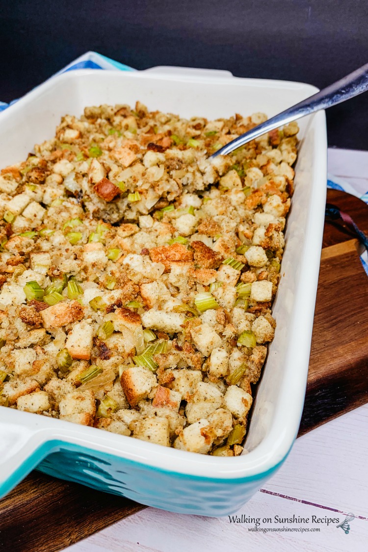 Classic Thanksgiving Stuffing with serving spoon from WOS
