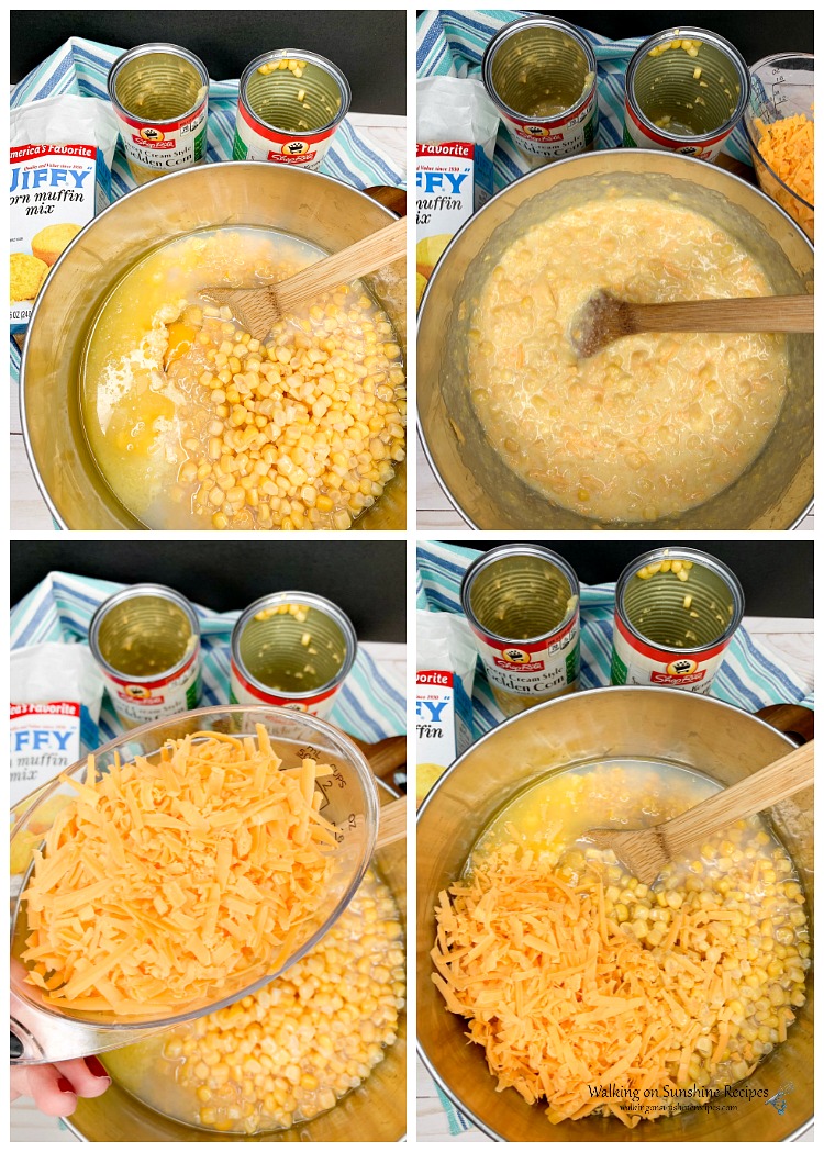Combine the corn and the cheese with the corn pudding mixture