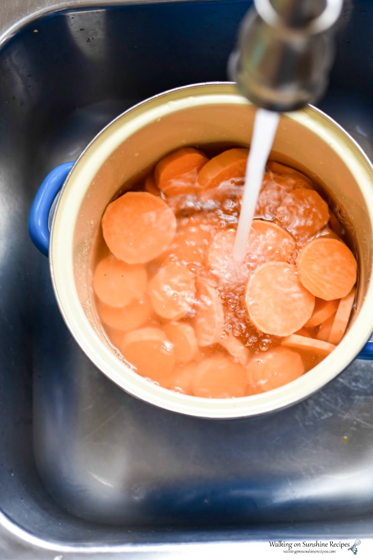 Cover the sweet potatoes with water in a large stock pot for Candied Sweet Potatoes Recipe