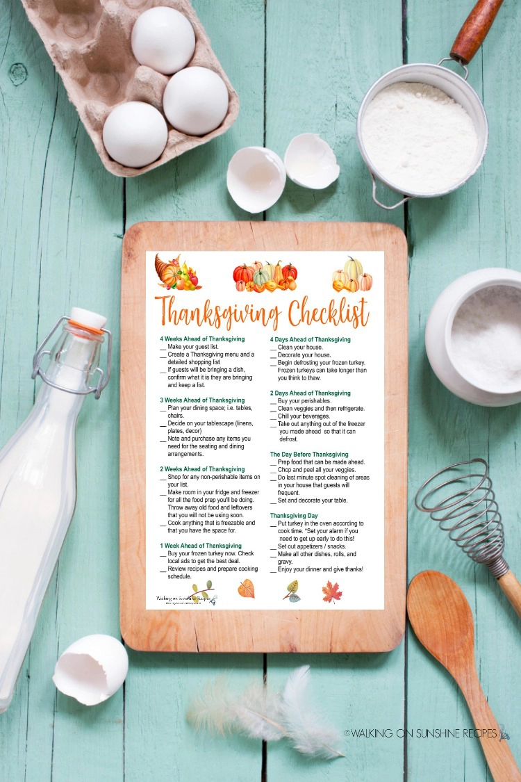 Thanksgiving Checklist on Cutting Board