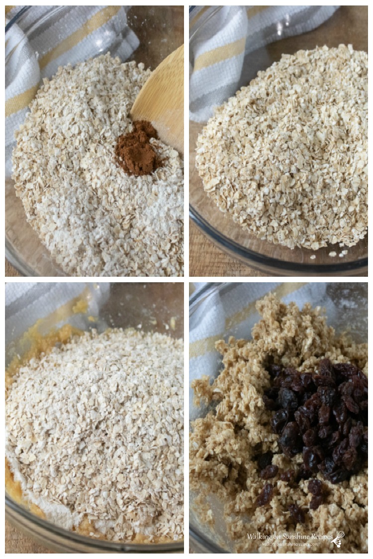 Add the dry ingredients to the wet for Classic Oatmeal Cookies