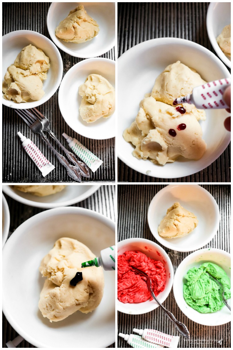 Candy Cane Sugar Cookies are a simple sugar cookie dough that's made in three colors then twisted into a pretty candy cane shape from Walking on Sunshine Recipes. Adding food coloring to the cookie dough for Candy Cane Cookies