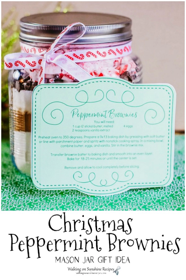 Ingredients for Homemade Peppermint Brownies in a mason jar with free printable label