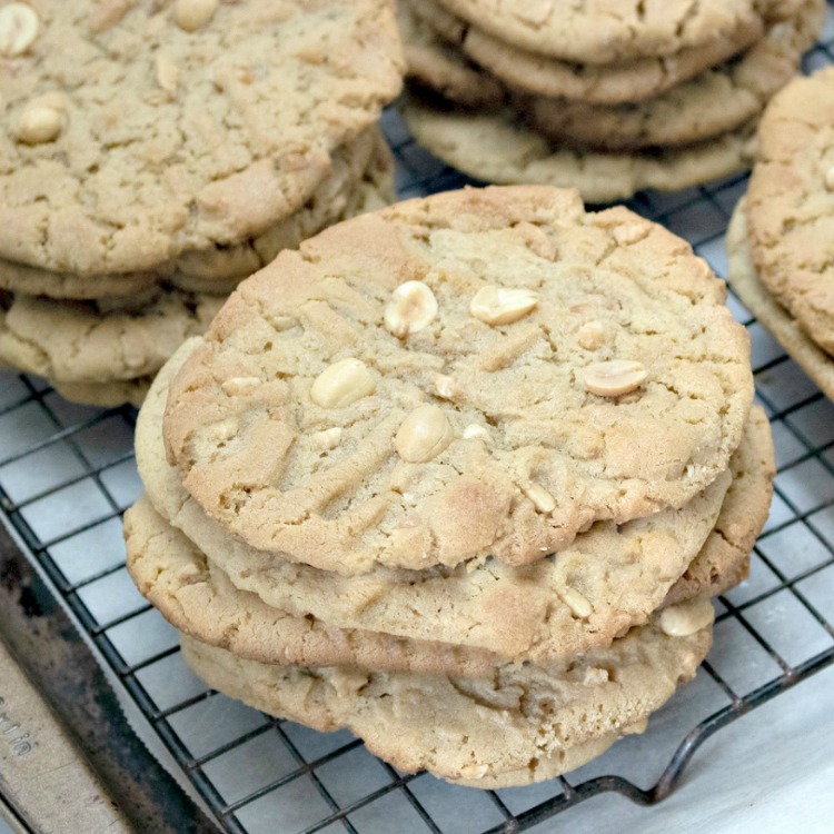 Chunky Peanut Butter Cookies on cooling rack