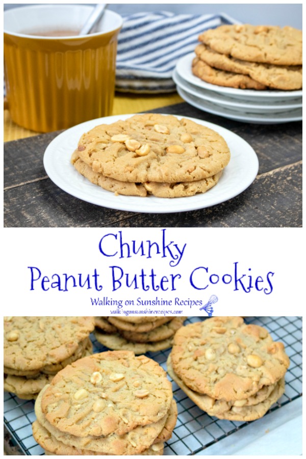 Chunky Peanut Butter Cookies on plate and on cooling rack from Walking on Sunshine Recipes
